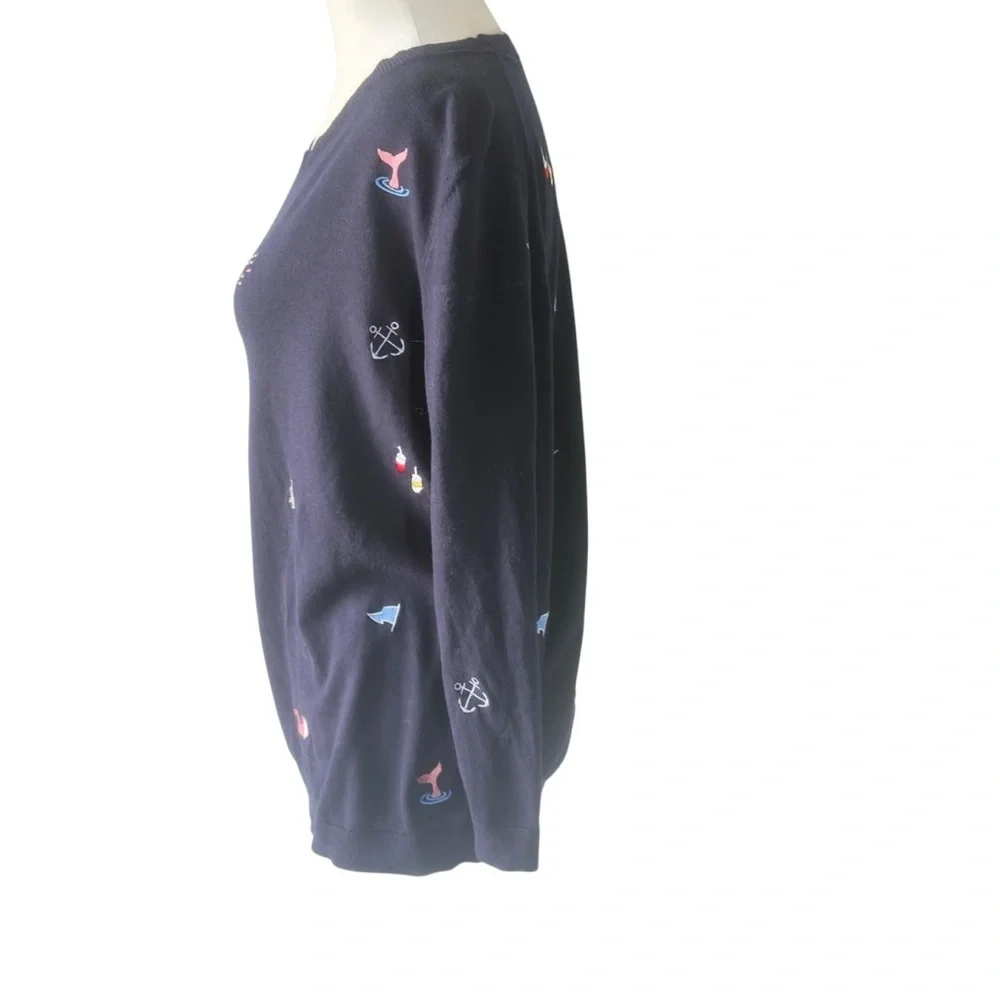 Talbots Three Quarter Sleeve Nautical Embroidered Sweater - Picture 3 of 8